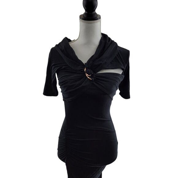 Jonathan Simkhai Ruched Bodycon Midi Dress Size Small Black Modal Cut Out - Picture 3 of 9